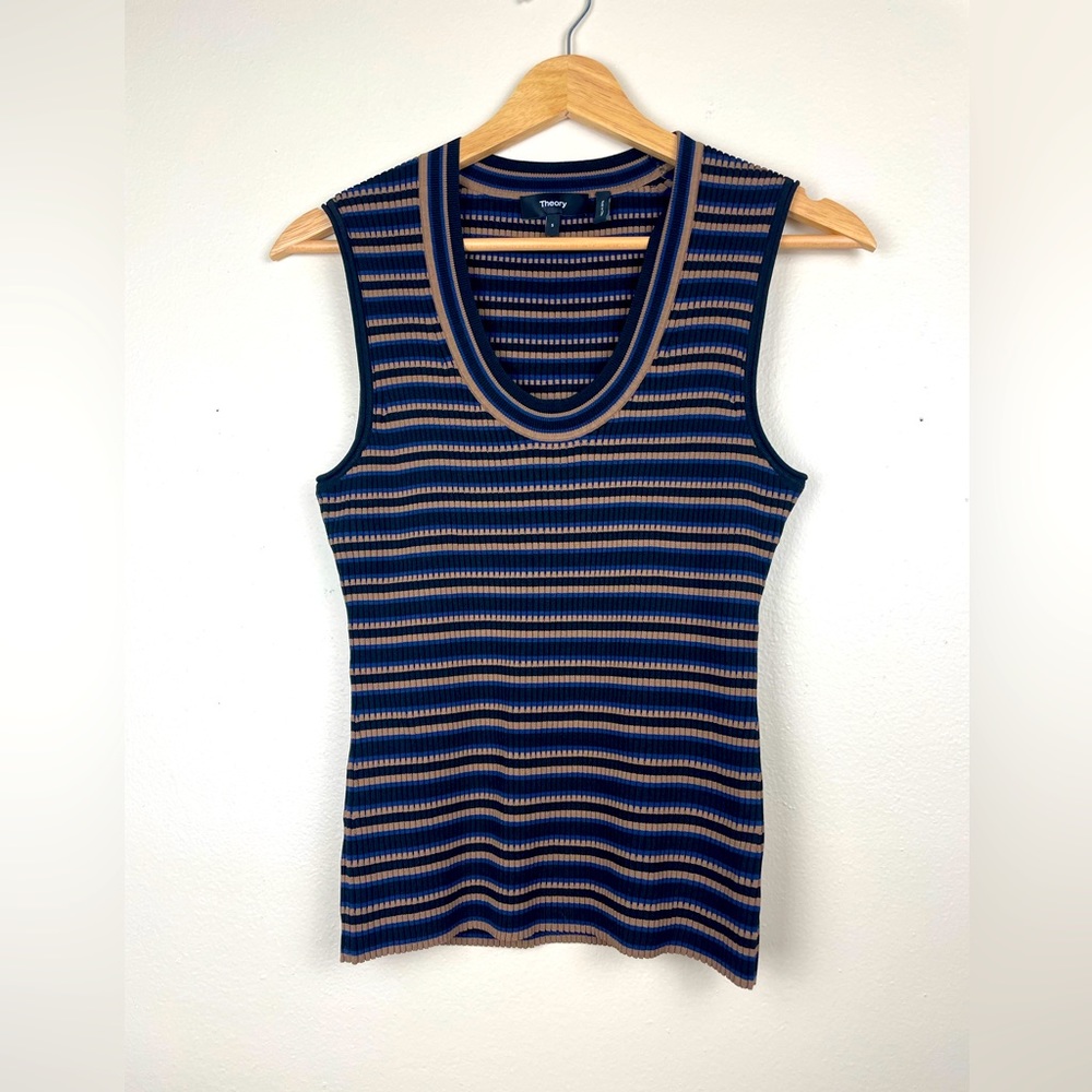 NWOT Theory Women's Ribbed Regal Stripe Sleeveless Sweater Small